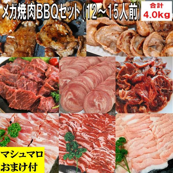 メガ盛り 肉 バーベキュー 食材 セット 焼肉セット 4kg ハラミ 焼肉 牛タン 薄切り BBQセ...