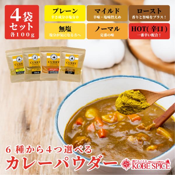 6種類から4つ選べるカレーパウダー100g×４袋 パケット便送料無料 小麦粉不使用カレー粉