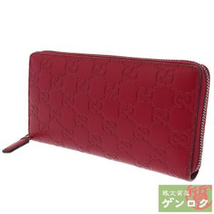 【中古】グッチ シマライン 307987 ラウンドファスナー 長財布 レザー レッド ロングウォレット GUCCI【質屋】【代引き手数料無料】｜kobe78genroku