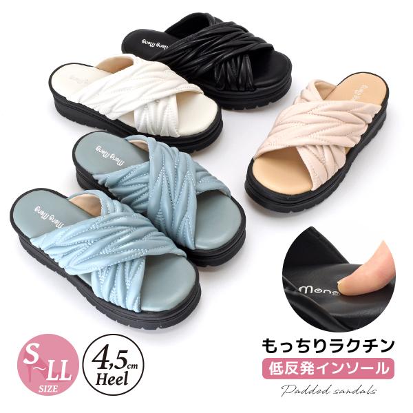 サンダル 厚底 パデット ミュール ウエッジソール ダブルベルト レディース ローヒール シンプル ...