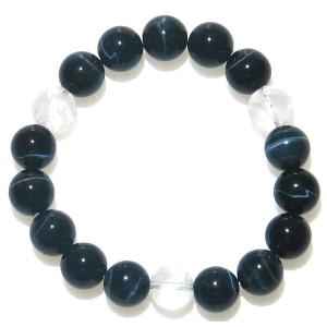 開運 昇龍彫水晶＆虎目石（タイガーアイ） 12mm ブレスレット 16.5cm