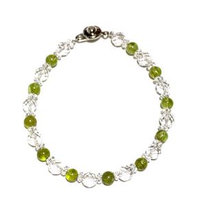 8月誕生石ペリドット&amp;水晶良好ブレスレット 15cm 16.5cm 18cm 4月 誕生石 クリスタル 天然石 メンズ レディース アクセサリー パワーストーン