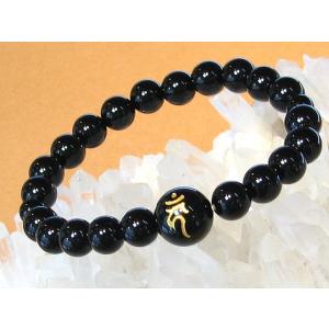 開運 オニキス梵字ブレスレット 酉年守護不動明王 8月 誕生石 天然石 レディース メンズ 黒瑪瑙 ...