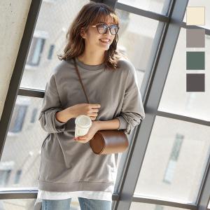 スウェット トップス 体型カバー シャツレイヤード風スウェットトップス