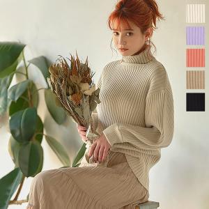 ニット レディース トップス ぽわん袖 リブ もっちり ボリューミー ハイネック 秋冬 C4320