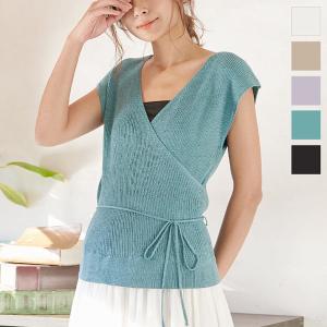 半袖 ニット カシュクール ウエストリボン サマーニット