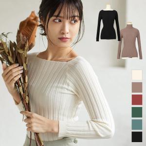 トップス レディース ニット 長袖 リブ 着回し タートルネック