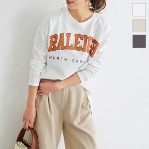 ロンT レディース トップス 春 ロゴ Tシャツ ゆったり 長袖 綿100 コットン サイドスリット 選べる2タイプ C5967