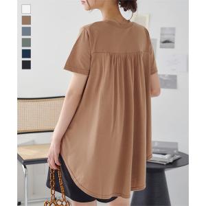 Tシャツ チュニック ブラウス 半袖 ママコーデ オフィス きれいめ 上品 フリル レディース 体型カバー 参観日 C6184
