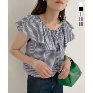 ブラウス フリル シャツ ノースリーブ トップス フェミニン