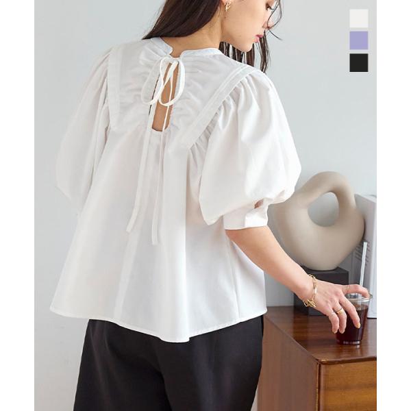 バックシャンボリュームスリーブブラウス レディース ぽわん袖 5分袖 半袖 春 夏 40代 50代 ...