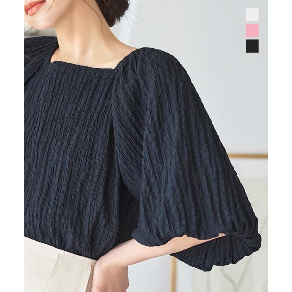 スクエアネックバルーンスリーブブラウス ぽわん袖 レディース 40代 50代 30代 夏 春 5分袖...