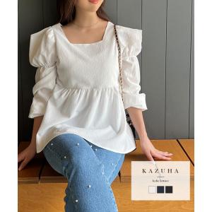 kazuhaさんコラボ ブラウス レディース 長袖 上品 ペプラム 40代 50代 30代 かずは きれいめ オフィス C6785