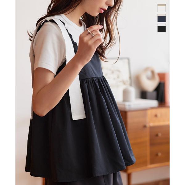 タンクトップ レディース 40代 50代 トップス ノースリーブ クロップド フリルショルダー C6...