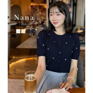 Nanaさんコラボ トップス レディース 春 夏 五分袖 カーディガン 40代 50代 30代 ハート柄 ニット C6977｜kobelettuce