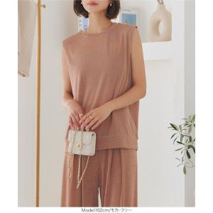 トップス ノースリーブ クルーネック Tシャツ...の詳細画像4
