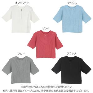 トップス ハーフジップ プルオーバー リブ リ...の詳細画像1