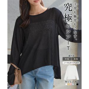 シアー Tシャツ トップス レディース半袖 長袖 L XL スラブ スムース C7325