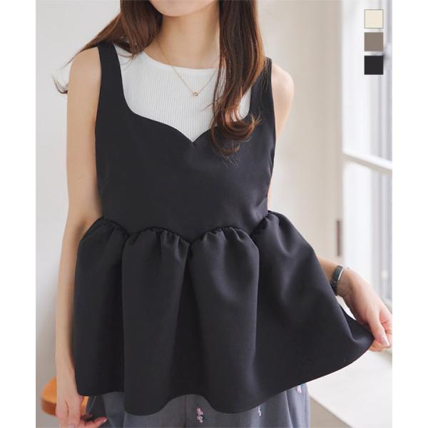 ビスチェ トップス レディース ペプラム レイヤー ベスト キャミソール ノースリーブ 前後2way...