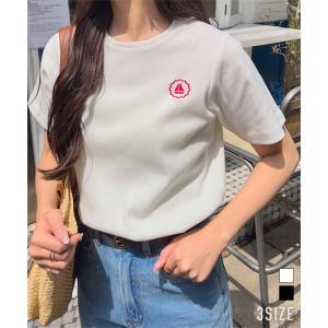 Tシャツ レディース メンズ ユニセックス 白 黒 コットン ワンポイント ヨット刺しゅうTシャツ 刺繍 C7469