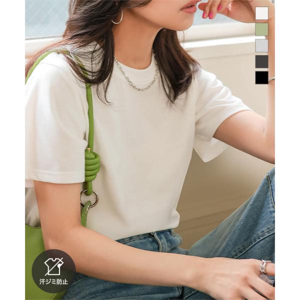 tシャツ レディース 半袖 汗ジミ防止 吸水速乾 撥水加工 トップス カットソー クルーネック 40...