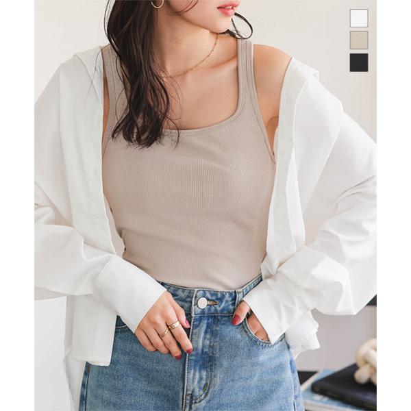 スクエア カップ付きスクエアネックリブタンクトップ レディース 20代 30代 40代 インナー タ...