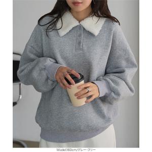 裏起毛スウェット レディース トップス ポロ ...の詳細画像5