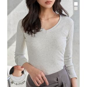 ロンT レディース Vネック クルーネック 40代 50代 白 美ライン オフィスカジュアル 肩パッド Tシャツ トップス 長袖 無地 C7821