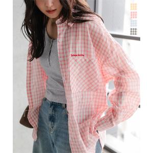 シャツ レディース 長袖 チェックシャツ チェック柄 ロゴ ビッグシャツ トップス 40代 長袖シャツ C7847
