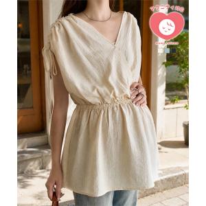 ブラウス レディース 半袖 マタニティトップス 授乳 カシュクール ギャザー mamaレタス C8009