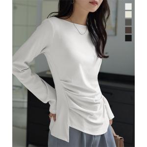 ロンT レディース トップス 長袖 Tシャツ ドレープトップス 体型カバー コーデ 50代 カットソー UVカット C8063送料無料