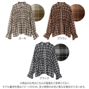シャツ レディース 長袖 シアー チェック マ...の詳細画像1
