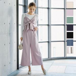 オールインワン ガウチョ ワイドパンツ ボトムス リボン