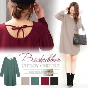 ワンピース カットソー レディース 秋冬 体型カバー E1732