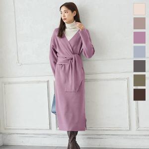 ワンピース ニットワンピ 冬 カシュクール ロングワンピ 膝下 トレンド 大人可愛い 秋 レディースE2267