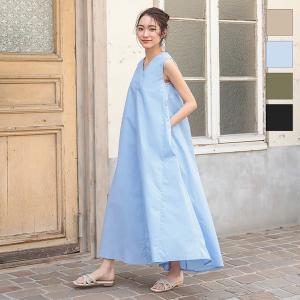 ワンピース レディース マキシワンピース 夏 フレア ノースリーブ Aライン Uネック 前後2WAY ロング Vネック E2790
