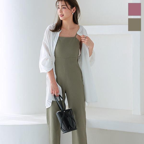 オールインワン レディース 春 夏 スクエアネック キャミ リネン混 リネンブレンド E3034