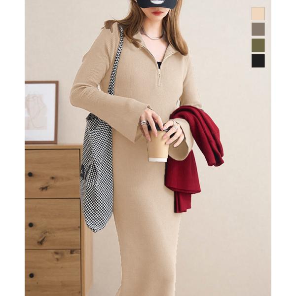 ニットワンピース ニット レディース 長袖 秋 冬 セーター ハーフジップ 40代 50代 60代 ...