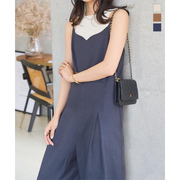 ワイドパンツ オールインワン きれいめ キャミソール ワンピース サロペット ハートネック キャミ ...