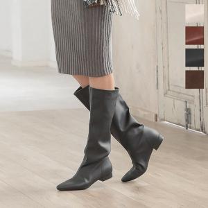 ブーツ ロングブーツ レザー スムース ぺたんこ 靴