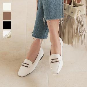 ローファー レディース シューズ スクエアバックル キレイめ