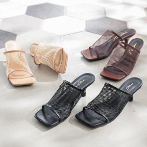 サンダル レディース シューズ メッシュ 透け 夏 ヒール