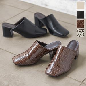 パンプス サボ シューズ ヒール スクエアトゥ レディース