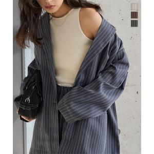 ジャケット レディース 50代 テーラードジャケット ストライプ オーバーサイズジャケット オフィス K1432