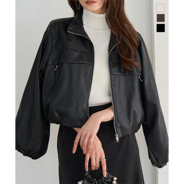 アウター レザージャケット レディース ブルゾン フェイクレザー 春 秋 ライダース 合皮 裾バルー...
