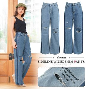 デニム パンツ レディース ボトムス 刺繍 切りっぱなし デニムM1840