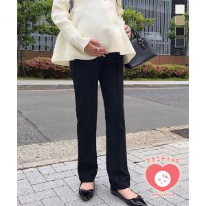 テーパードパンツ マタニティ レディース ボトムス mamaレタス ストレッチ センターライン 妊婦 マタニティコーデ M3633
