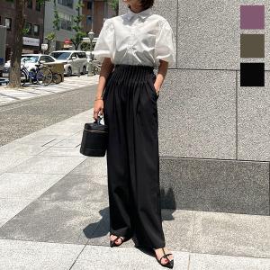 ワイドパンツ レディース ボトムス 夏 ウエストゴム ゆったり イージーパンツ リラックス ピンタック フリー モード M3710