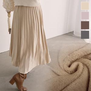 スカート ロング 冬 暖かい プリーツスカート 30代 40代 50代 レディース 裏起毛 ウエストゴム フェイクスエード M3833