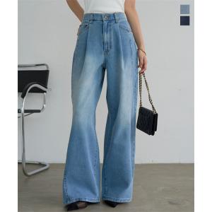 日替わりセール デニム レディース ワイド パンツ ロング丈 フロントタック 40代 50代 ボトム ジーンズ M4369送料無料